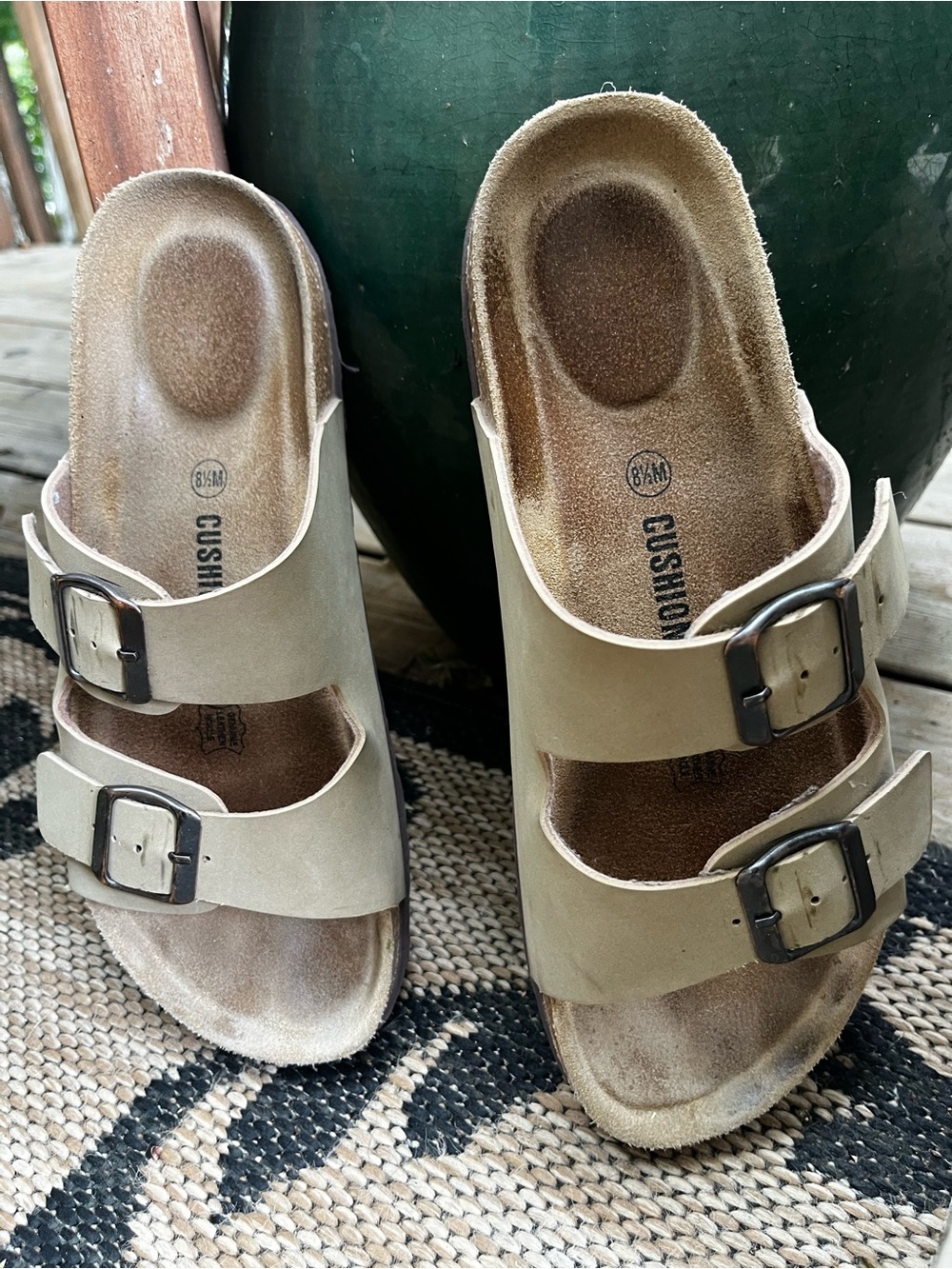 Cushionaire Two-Strap Footbed Sandals - Taupe / Tan (Women's Size 8.5)
